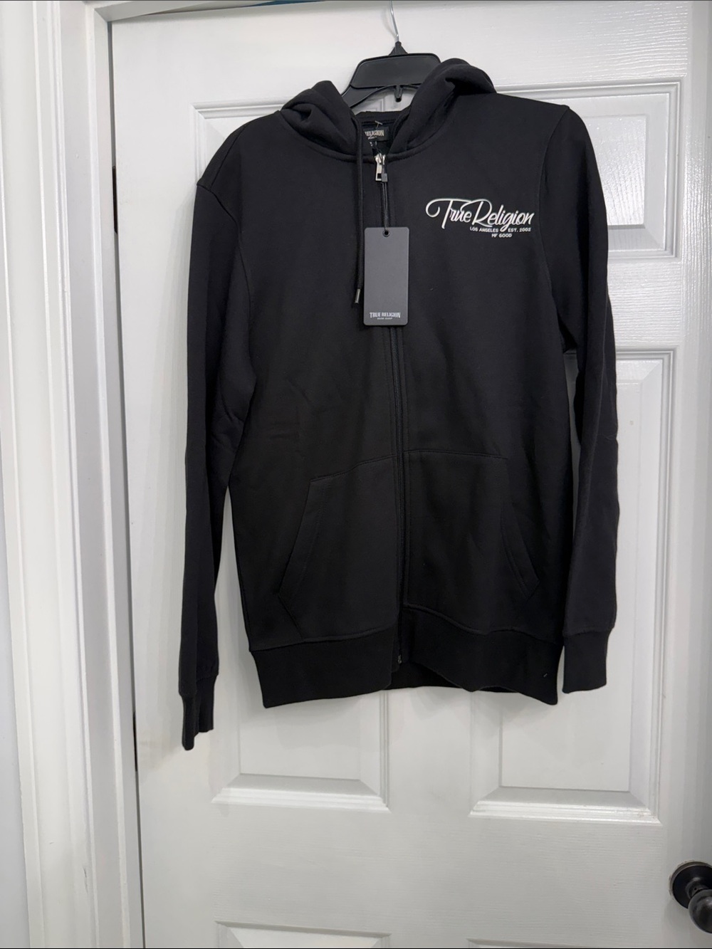 True Religion Black Full-Zip Hoodie with Script Logo